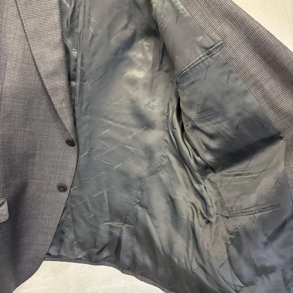 Armani Collezioni Wool Blazer Mens 44R Gray Blue‎ Check Sport Coat Made In Italy